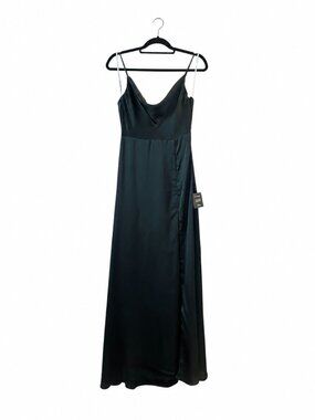 NWT Lulus Formal Invitation Black Satin Cowl Neck Maxi Dress Size S